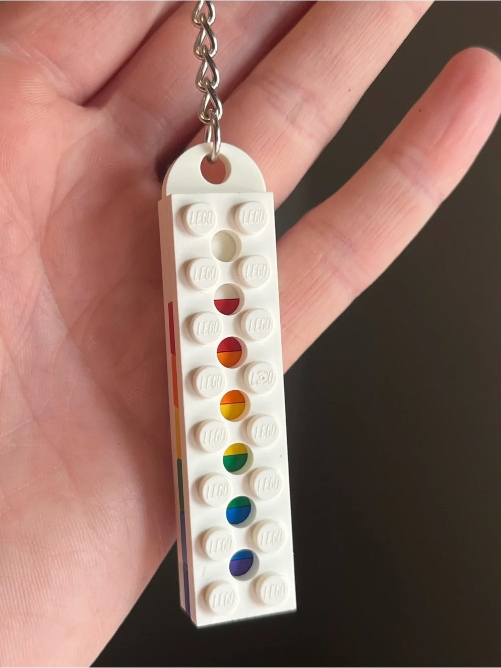 Lego White Keychain with Rainbow Inlay - Handmade